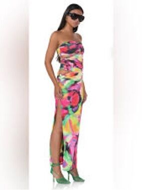 AFRM Multicolor Floral Cutout Ruched Strapless Maxi Dress Medium
